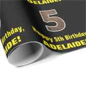 5e verjaardag: Naam & Faux Houtgrijnpatroon "5" Cadeaupapier (Rol Hoek)
