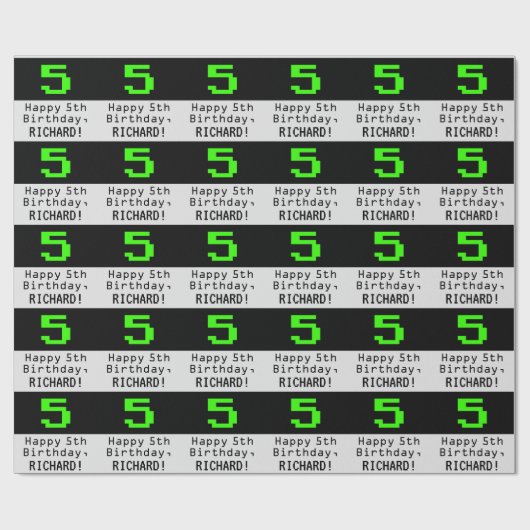 5e verjaardag - Nerdy / Geeky stijl "5" en naam Cadeaupapier (Vlak)