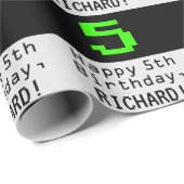 5e verjaardag - Nerdy / Geeky stijl "5" en naam Cadeaupapier (Rol Hoek)