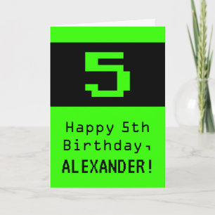5e verjaardag: Nerdy / Geeky stijl "5" en naam Kaart