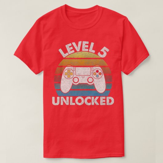 5e verjaardag Niveau 5 ontgrendelde Retro gaming v T-shirt (Design voorkant)