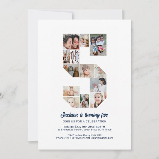 5e verjaardag nummer 5 aangepaste foto collage kaart (Voorkant)