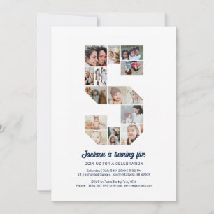 5e verjaardag nummer 5 aangepaste foto collage kaart