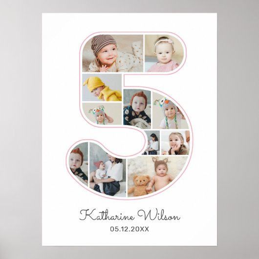 5e verjaardag nummer 5 fotocollage Kinder kinderka Poster (Voorkant)