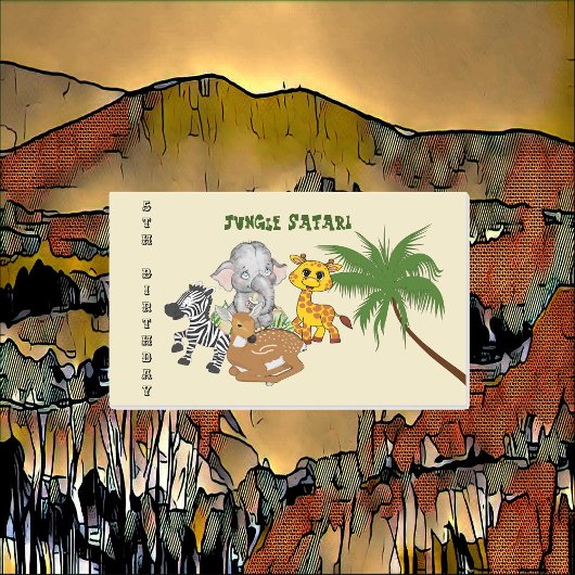 5e Verjaardag Oerwoud Safari Olifant Zebra Tijger Rechthoekige Sticker