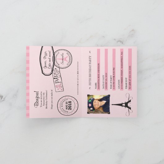 5e verjaardag Paris Passport Invitation (Binnen)
