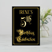 5e verjaardag Partij - Fancy Manuscript & de Naam Folie Uitnodiging (Staand Voorkant)