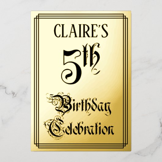 5e verjaardag Partij - Legant Manuscript + de Naam Folie Uitnodiging (Voorkant)