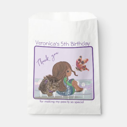 5e verjaardag partij meisje met kat gunst tas bedankzakje (Voorkant)