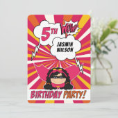 5e verjaardag Party Superhero Pink Comic voor meis Kaart (Staand voorkant)