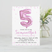 5e verjaardag pastel roze ballon uitnodiging (Staand voorkant)