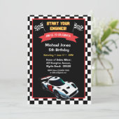 5e verjaardag race auto uitnodiging (Staand voorkant)