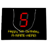 5e verjaardag: Red Digital Clock Style "5" + naam Groot Cadeauzakje (Voorkant)