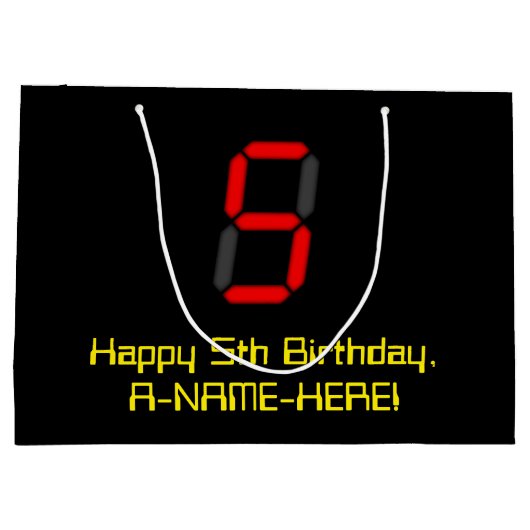 5e verjaardag: Red Digital Clock Style "5" + naam Groot Cadeauzakje (Achterkant)