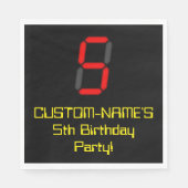 5e verjaardag: Red Digital Clock Style "5" + naam Servet (Voorkant)