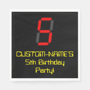 5e verjaardag: Red Digital Clock Style "5" + naam Servet