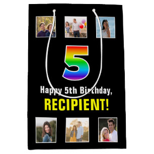 5e verjaardag: Regenboog "5", Aangepaste foto's &  Medium Cadeauzakje