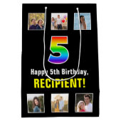 5e verjaardag: Regenboog "5", Aangepaste foto's & Medium Cadeauzakje (Achterkant)
