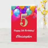 5e verjaardag Rode en goudkleurige ballonnen Kaart (Gele Bloem)