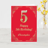 5e verjaardag Rood en Glitter Lijst Kaart (Gele Bloem)