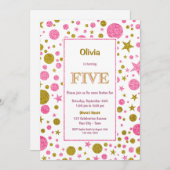 5e verjaardag Roze en Gold Glitter Kaart (Voorkant / Achterkant)