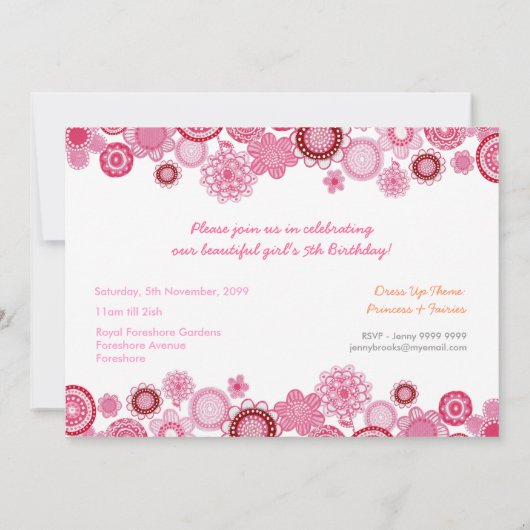 5e verjaardag roze feestuitnodiging fotokaart kaart (Achterkant)