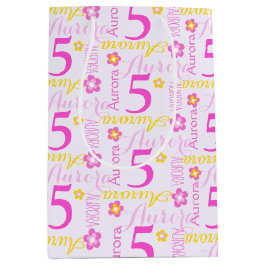 5e verjaardag roze gele aangepaste naam geschenkta medium cadeauzakje