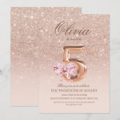 5e verjaardag Roze Goud Boog Verjaardagsfeestje  Kaart (Voorkant / Achterkant)