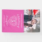 5e verjaardag roze hart gepersonaliseerde foto spandoek (Horizontaal)