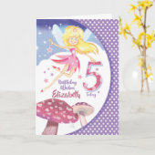 5e verjaardag, roze lucht en paddenstoelen kaart (Gele Bloem)