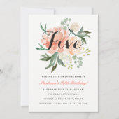 5e Verjaardag Roze Perzik Bloemenuitnodiging Kaart (Voorkant)