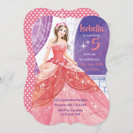 5e verjaardag, roze prinses activiteit kaart (Voorkant / Achterkant)