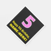 5e verjaardag: Roze strepen en hart "5" + Naam Servet (Hoek)