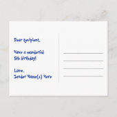 5e verjaardag: Roze stripes en harten, regenboog 5 Briefkaart (Achterkant)