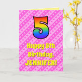 5e verjaardag: Roze stripes en harten, regenboognr Kaart (Gele Bloem)