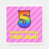 5e verjaardag: Roze stripes en harten, regenboognr Servet (Voorkant)