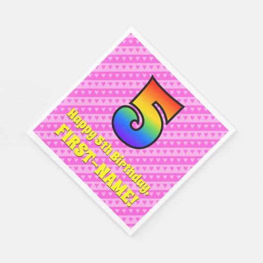 5e verjaardag: Roze stripes en harten, regenboognr Servet (Hoek)