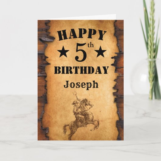5e verjaardag Rustisch Land Western Cowboy Horse Kaart (Voorkant)