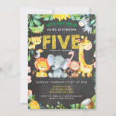 5e Verjaardag Safari Oerwoud Krijtbord Schattige B Kaart (Voorkant)