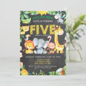 5e Verjaardag Safari Oerwoud Krijtbord Schattige B Kaart (Staand voorkant)