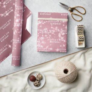 5e verjaardag schattig meisje roze eenvoudig moder cadeaupapier