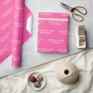 5e verjaardag schattig meisje roze eenvoudig moder cadeaupapier