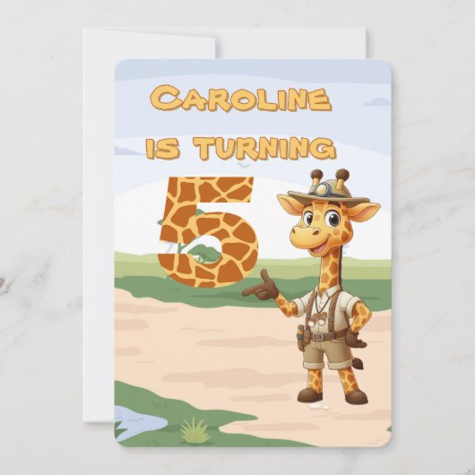 5e verjaardag Schattigee Explorer Giraffe op safar Kaart (Voorkant)