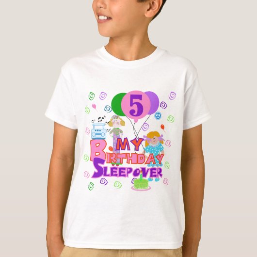 5e verjaardag Sleepover Tshirts en geschenken (Voorkant)
