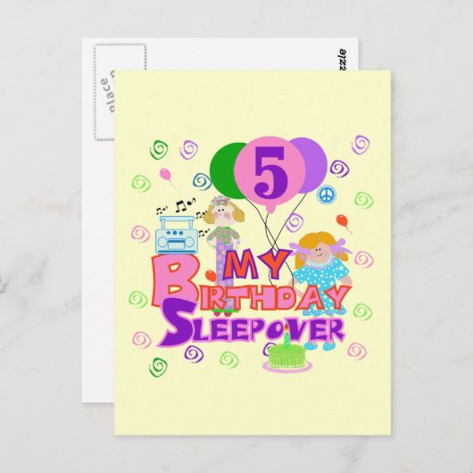 5e verjaardag Sleepover Tshirts en geschenken Briefkaart (Voorkant / Achterkant)