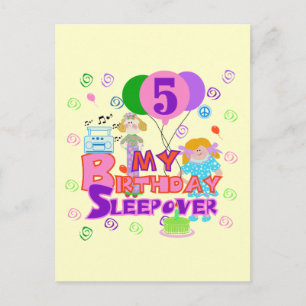 5e verjaardag Sleepover Tshirts en geschenken Briefkaart