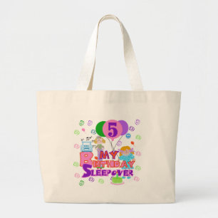 5e verjaardag Sleepover Tshirts en geschenken Grote Tote Bag
