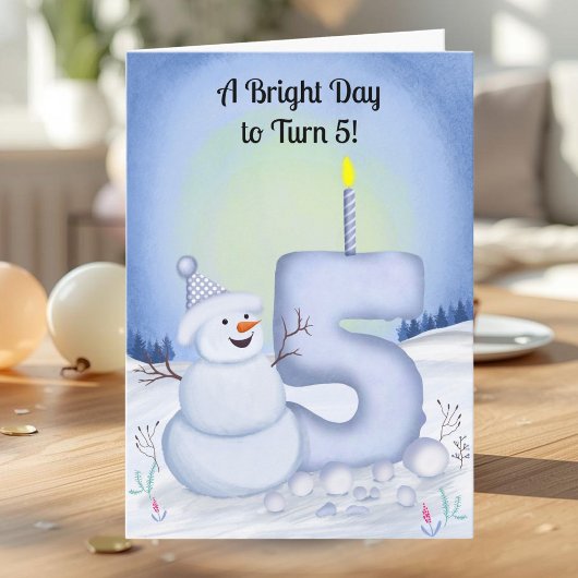 5e verjaardag Sneeuwman Besneeuwd Vijf Kaart