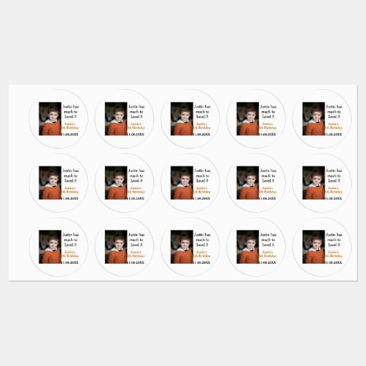 5e verjaardag spel op jongen foto naam moderne dat labels (Vel)