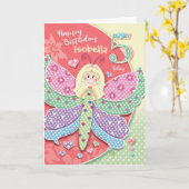 5e Verjaardag, Tiny, Schattige Butterfly-Girl Kaart (Gele Bloem)